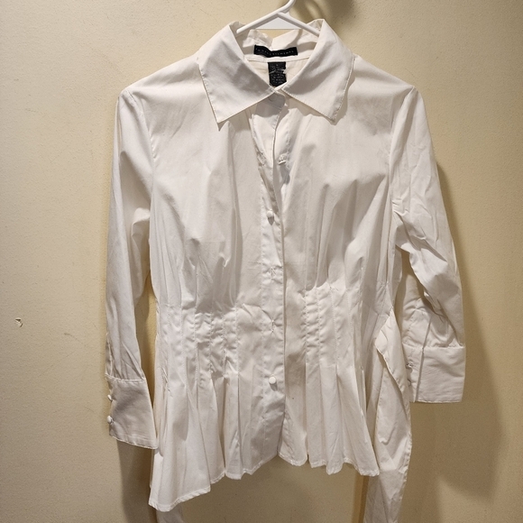 GRACE ELEMENTS White cotton Blended quarter Sleeves button down shirt 4 NWT - Picture 6 of 9